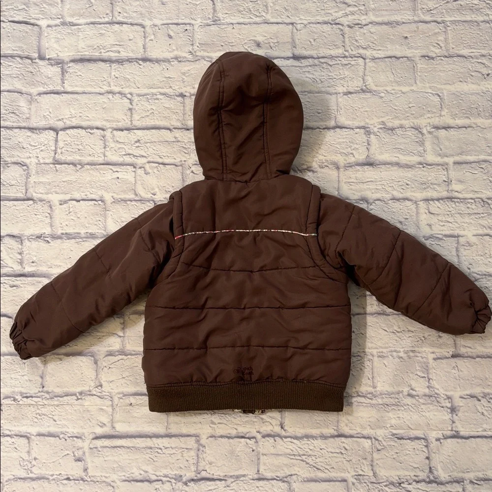 Oshkosh Reversible Convertible Puffer Jacket Vest Brown Pink Floral Girls Size 6